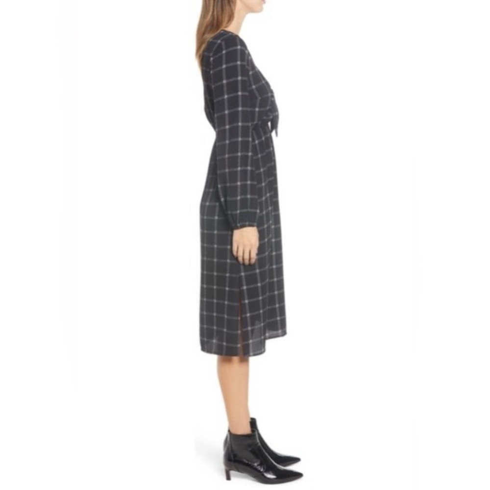 EUC MIMI CHICA Line Pattern Black Midi Dress With Tie At Bust - Picture 2 of 9